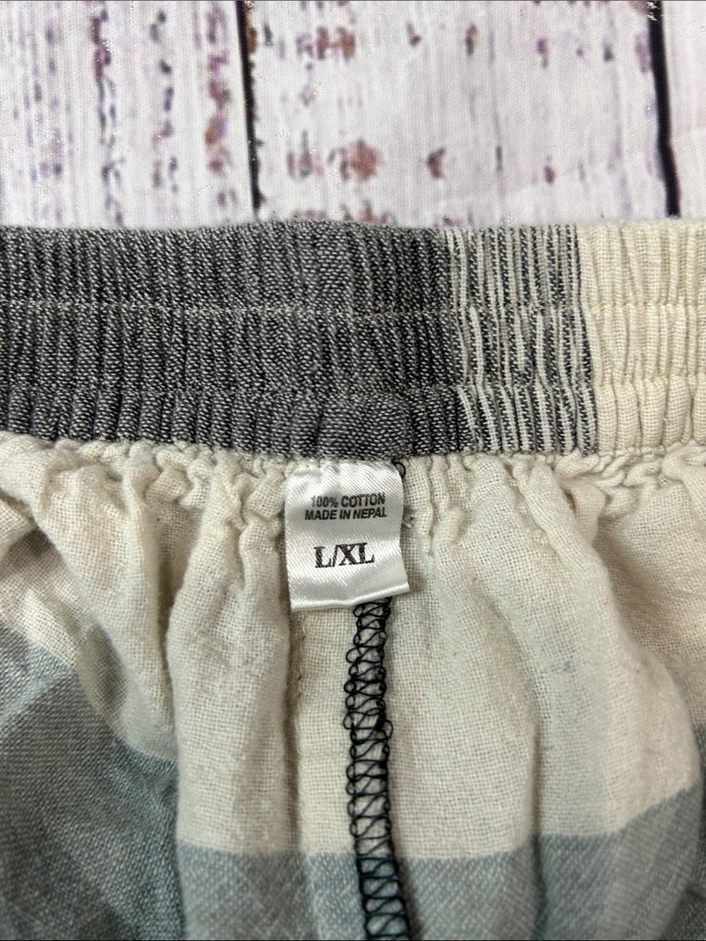 Wide Leg Striped Linen Blend Pants in Cream & Gray - Picture 6 of 6